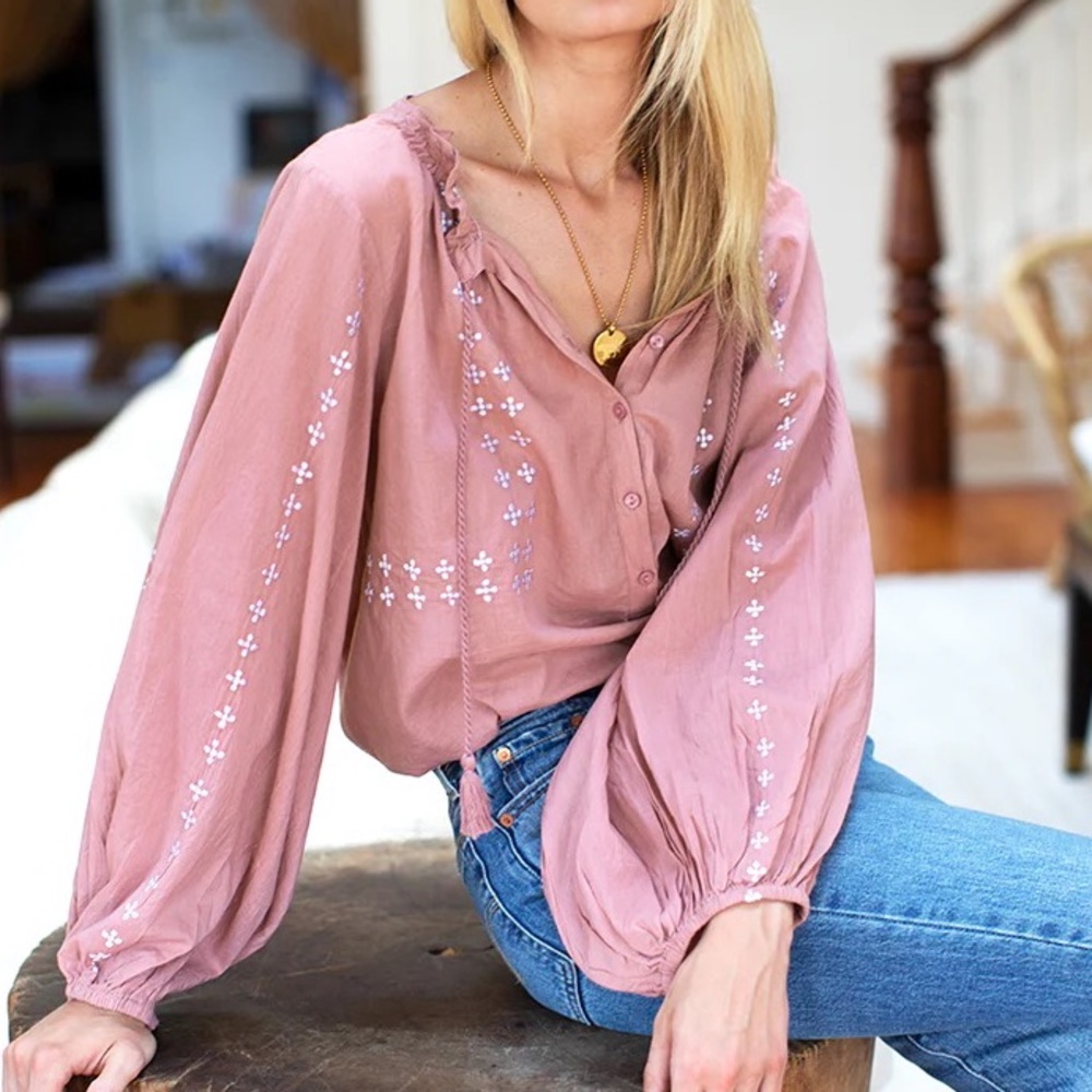 EMERSON FRY Bardot Top - Rose Embroidered
